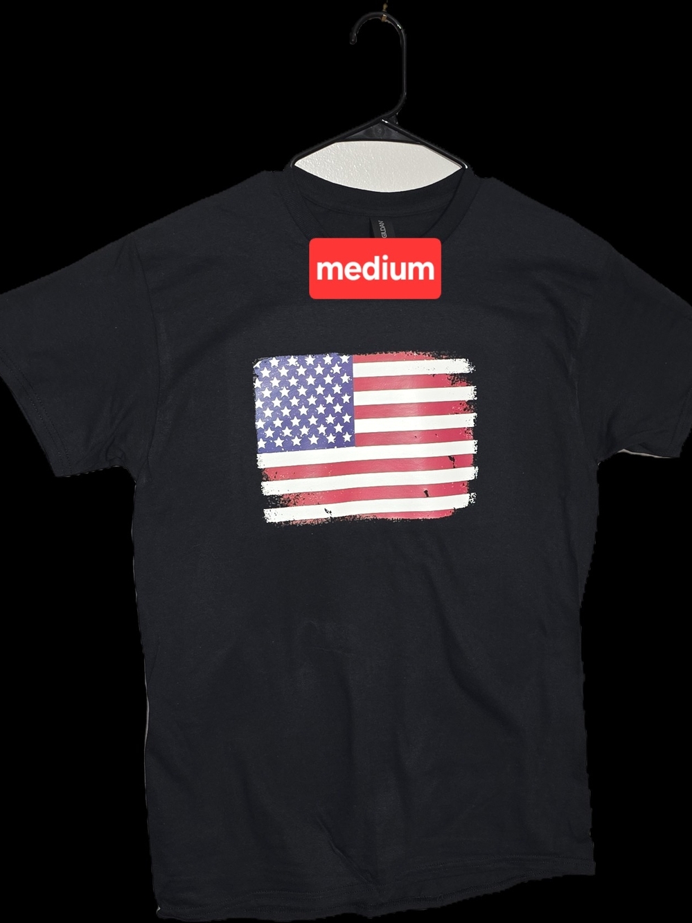 Men's Black T-Shirt with Distressed American Flag Graphic